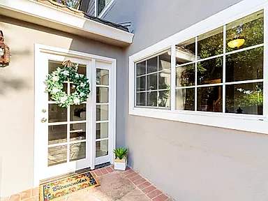The front door with a wreath